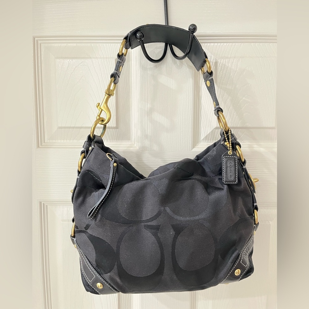 Authentic Coach black fabric purse w/ gold hardware in excellent used condition